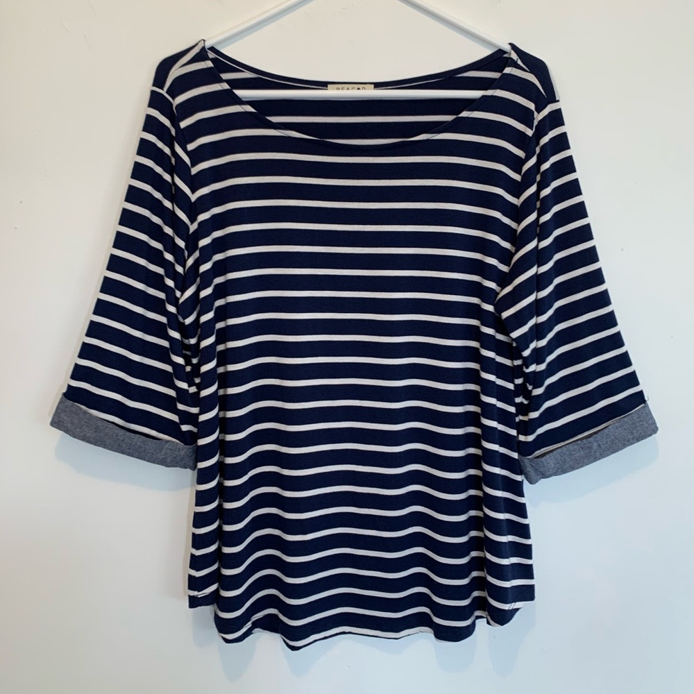 Beacon Coastal Navy Stripe 3/4 Sleeve Top 1X
